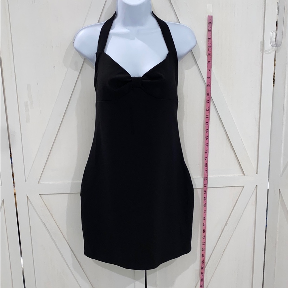Zara Basic Collection Black Halter Mini Dress with Bow Detail Size Medium - Picture 5 of 9